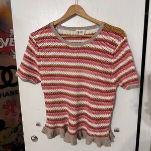 BIBI Cropped Striped Knit Top with Ruffle Hem